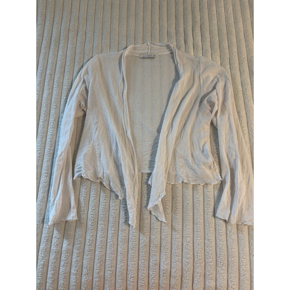 Cut Loose Tulle Cotton Open-Front Lightweight Cardigan Sweater Women Large white